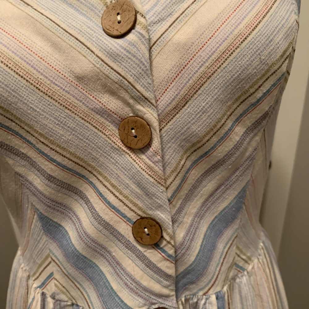 City Studio Striped Button-Front Sundress in Cream and Light Blue - Picture 2 of 5